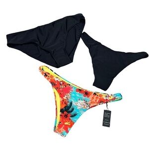 LOT Of 3 2XL Bikini Bottoms Black Tropical Cheeky Relleciga